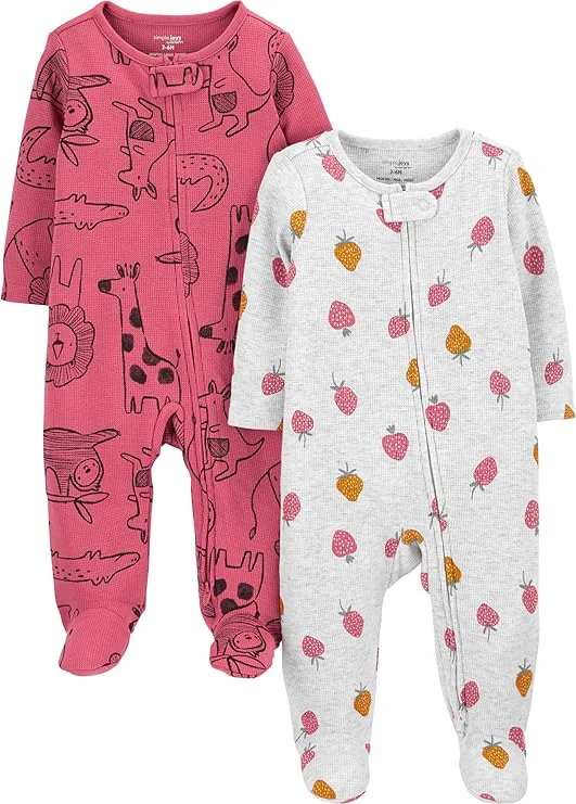 Macacão de dormir para bebês 2-way Zip Thermal Footed Sleep and Play, Pack of 2 Simple Joys by Carter'sMeninas