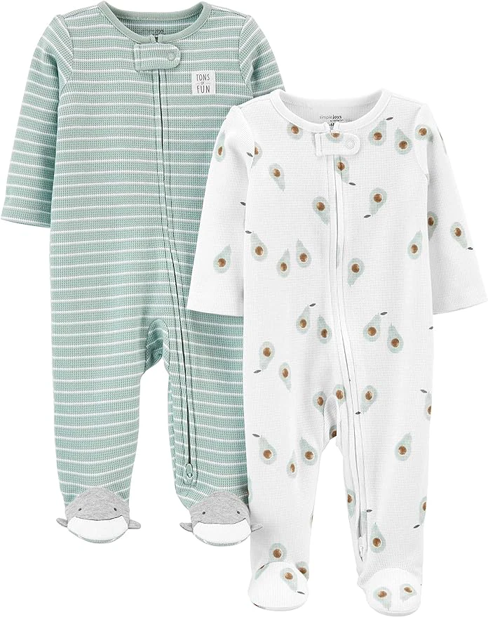 Macacão de dormir para bebês 2-way Zip Thermal Footed Sleep and Play, Pack of 2 Simple Joys by Carter'sUnisex Bebê