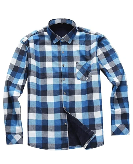 Camisas masculinas de manga comprida – Camisa térmica acolchoada acolchoada de flanela pesada de lã xadrez