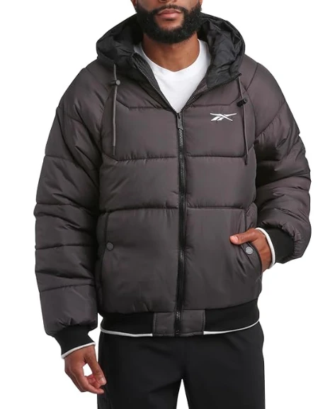 Reebok Jaqueta bomber masculina - Jaqueta acolchoada com capuz e zíper