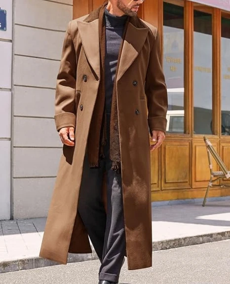 Sobretudo Masculino Longo Com Lapela Entalhada Trespassado Clássico Inverno